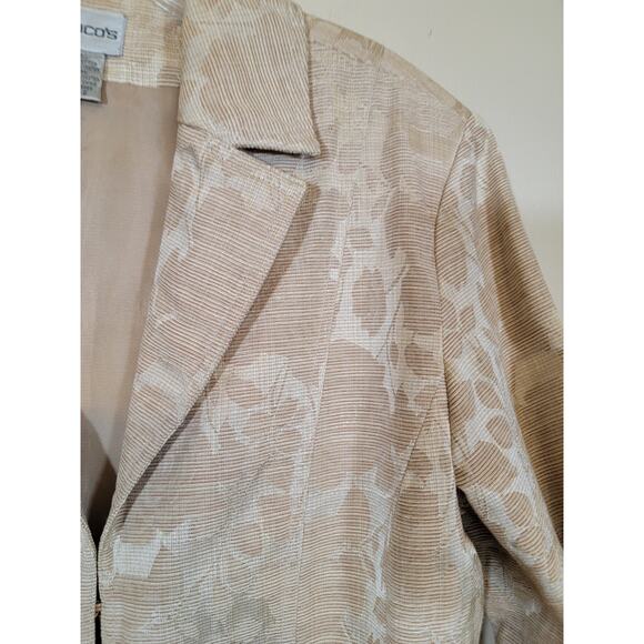 Chico's Jacquard Floral Print Hook Closure Lined Jacket Collared Size 2/ LARGE - Picture 5 of 7